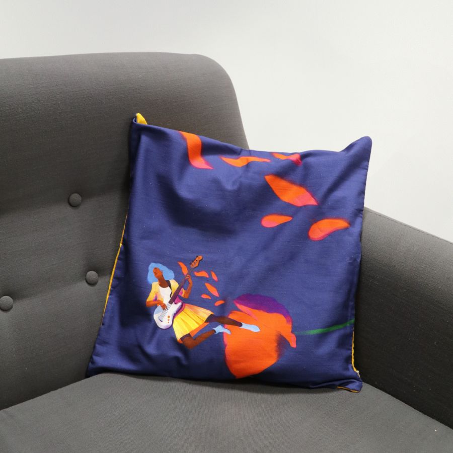 Housse Coussin Bleu Guitariste